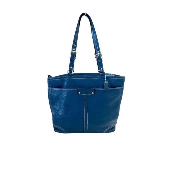 Coach Hamilton Blue Pebbled Leather Hobo Tote Bag - Picture 1 of 16